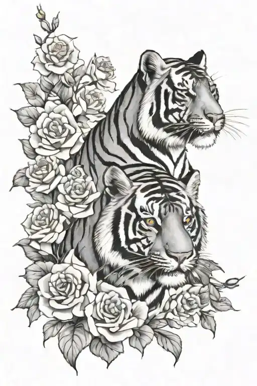 Crouching Tiger In Roses