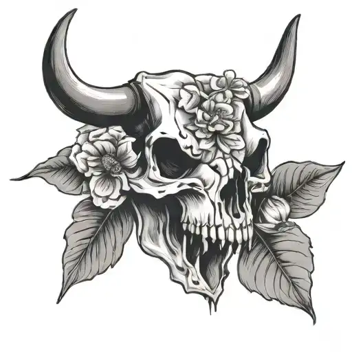 Bull Skull With January Birth Flower Blooming