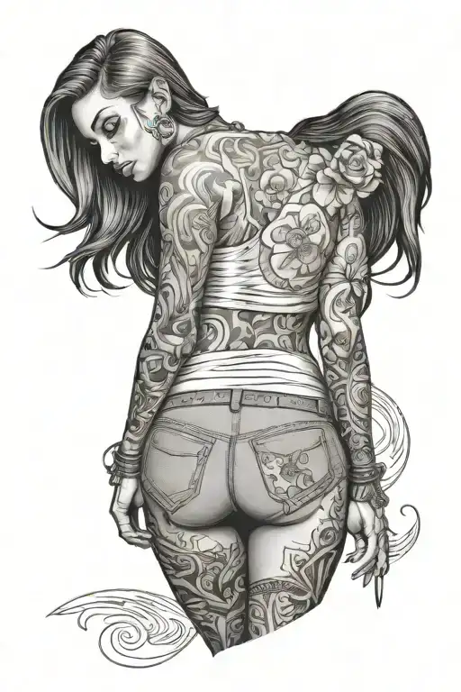 Latin Female Full Body With Booty Shorts Looking Over Her Shoulder