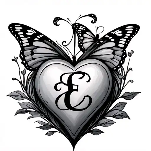 Script E With Heart And Butterfly
