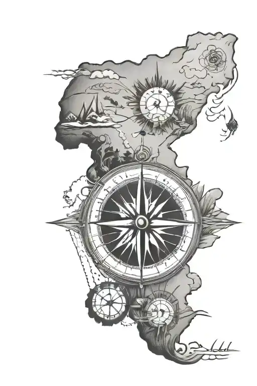 Compass Surrounded By Africa Side And Wind