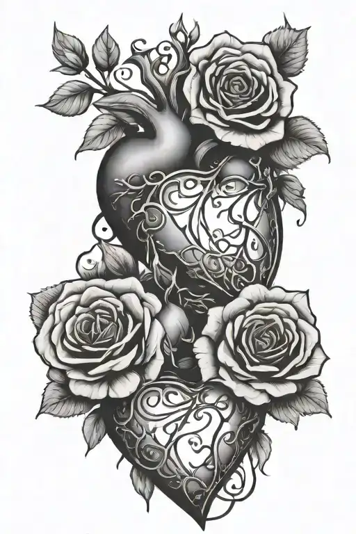 3 Hearts Different Sizes And A Rose Piercing Through It