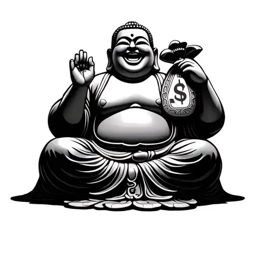 Buddha Sitting Laughing Holding A Money Bag