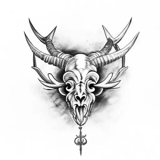 Third Eye On Ram Skull With Devil Wings