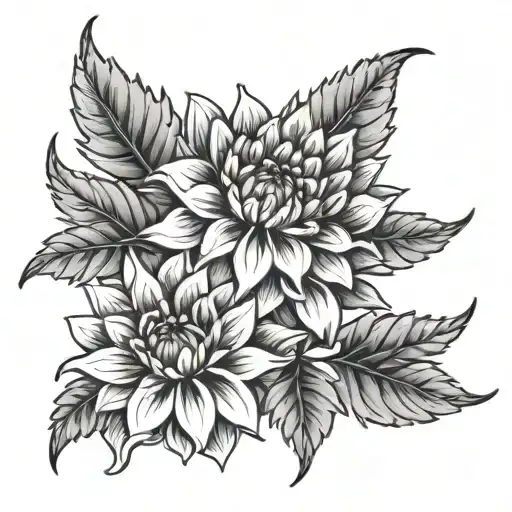 Two Dahlias With Leaves Snake Wrapped