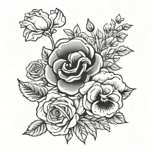 Pansy Rose And Lavender Flower Bouquet