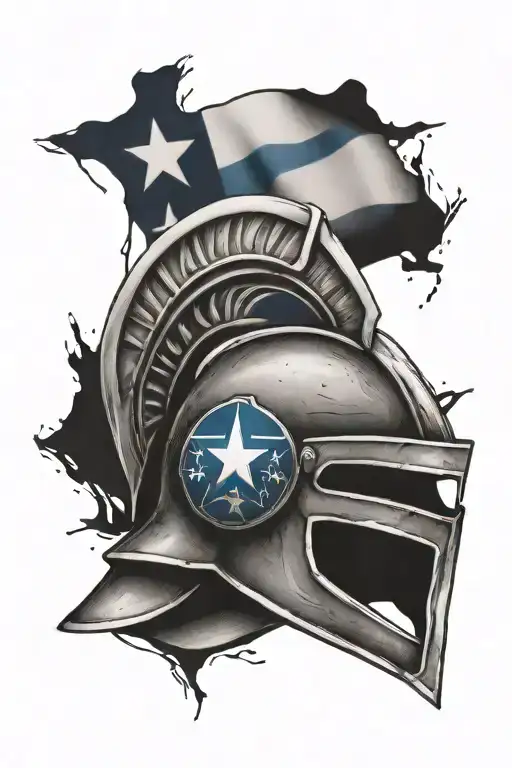 Gladiator Helmet With Texas Flag With Blue Thin Line