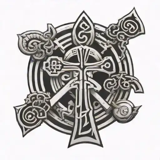 Chinese Hieroglyph Style Including Ankh