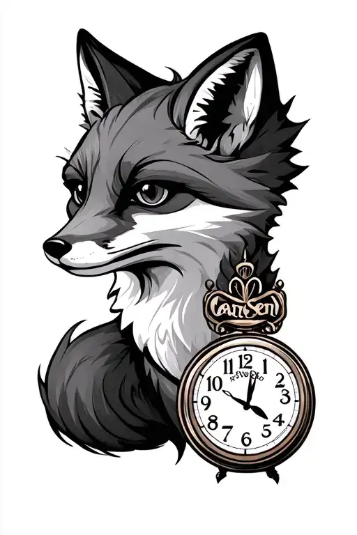 Fox With Clock And Carsen Spelled Inside Fox Tail