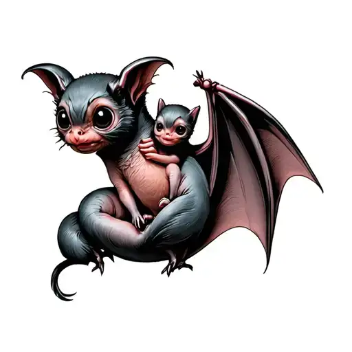 Momma Bat Cradling A Baby Bat