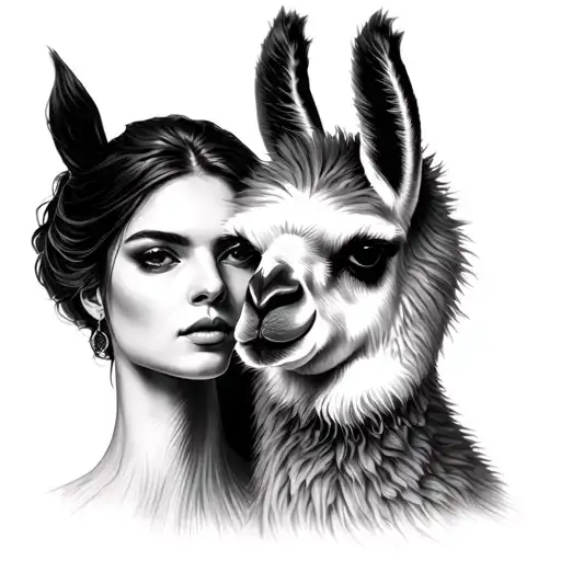 Llamas Fused With A Portrait Of A Beautiful Woman