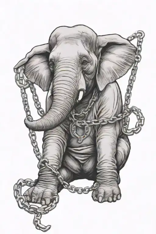 Elephant In Prison Cloths And Chains Wrapped