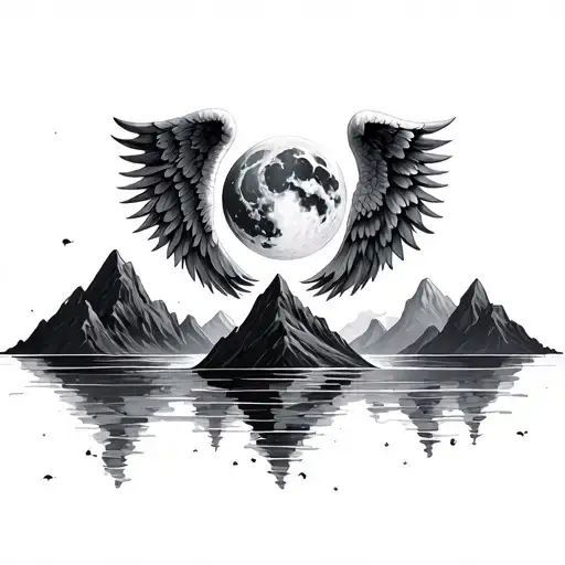 Moon And Mountains Angel Wings