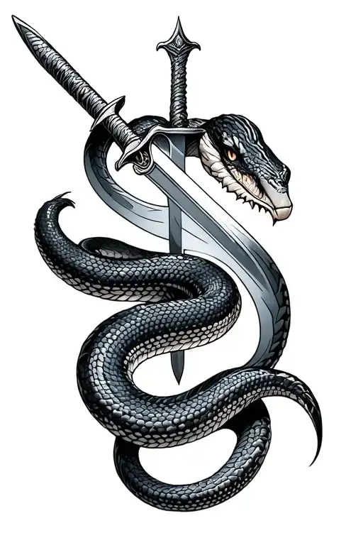 A Snake With A Sword Piercing