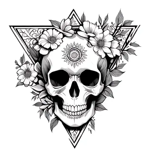 Mandala Triangle Flowers And Skull