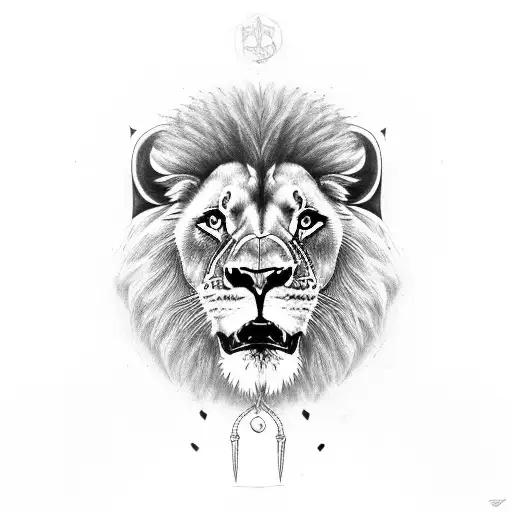 Lion Protecting Lioness And 4 Cubs Chest