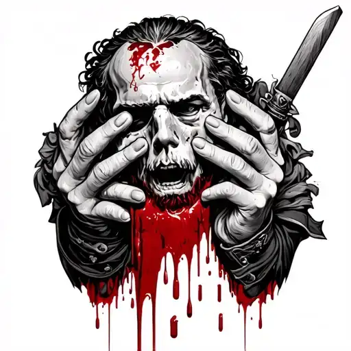 Scottish War With A Man Holding A Head In His Hands With Blood Dripping