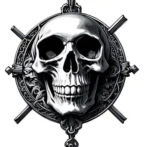 Cybersiglism Skull Surrounded By A Saint Benedict Medal