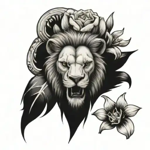 Lion Skull With Daffodils Growing Out Of It