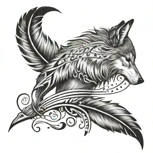 A Feather Turning Into Musical Notes With A Wolf Silhouette In The Background