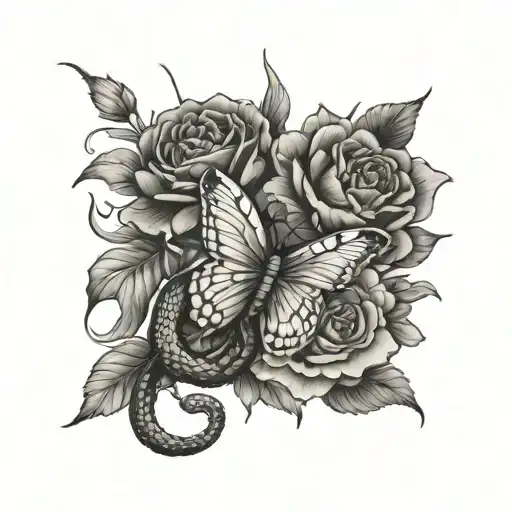 Snake Wrapped And Carnation Flowers In The Shape Of A Butterfly