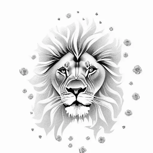 Lion With Roses And Diamonds