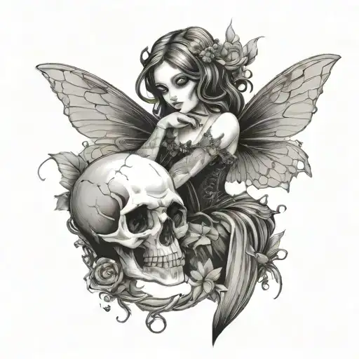 Gothic Fairy Holding Skull