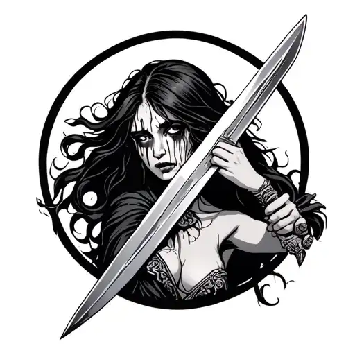Crying Woman Holding A Sword