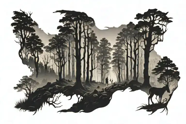 Forest With More Than 10 Scary People-like Silouetes With Eyes