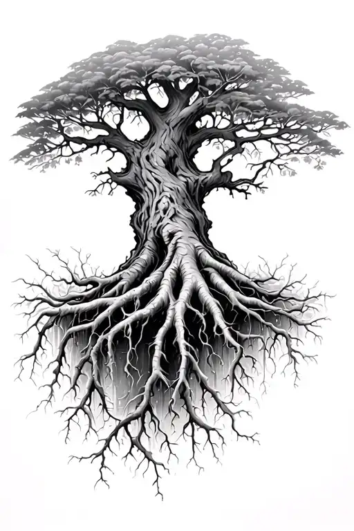 Tree And Roots Blending Into The Skin Opening