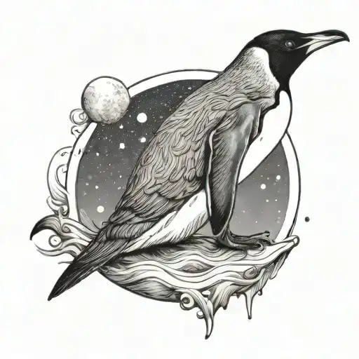 A Penguin Sitting On A Waxing Moon
