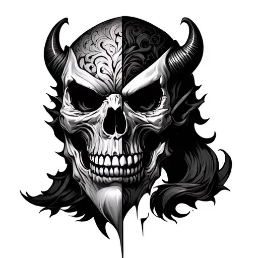 Half Human Skull Half Demonic Oni Demon Mask