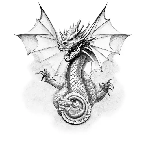 A Dragon Intertwined With Ancient Ruins From Different Historical Periods