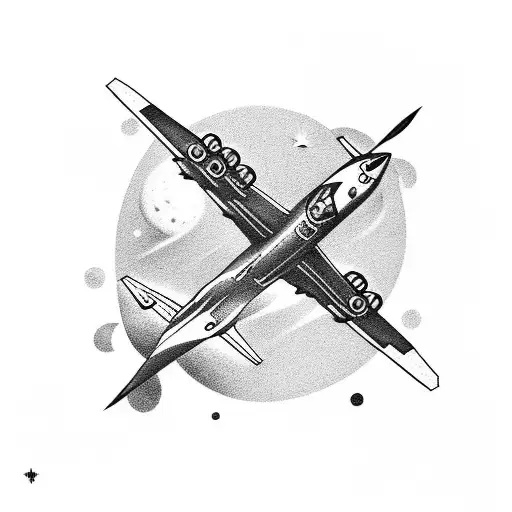 Create A Tattoo Of A Plane Taking Off Into A Galaxy Filled With Medical Symbols
