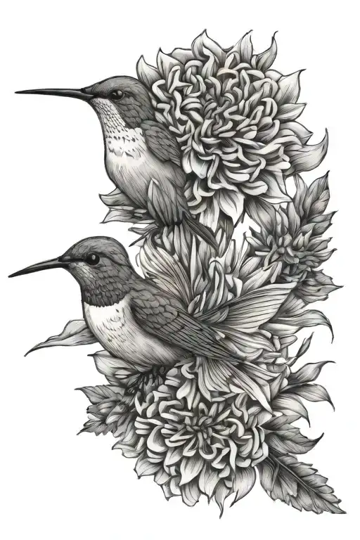 Aster And Hummingbird Hovering