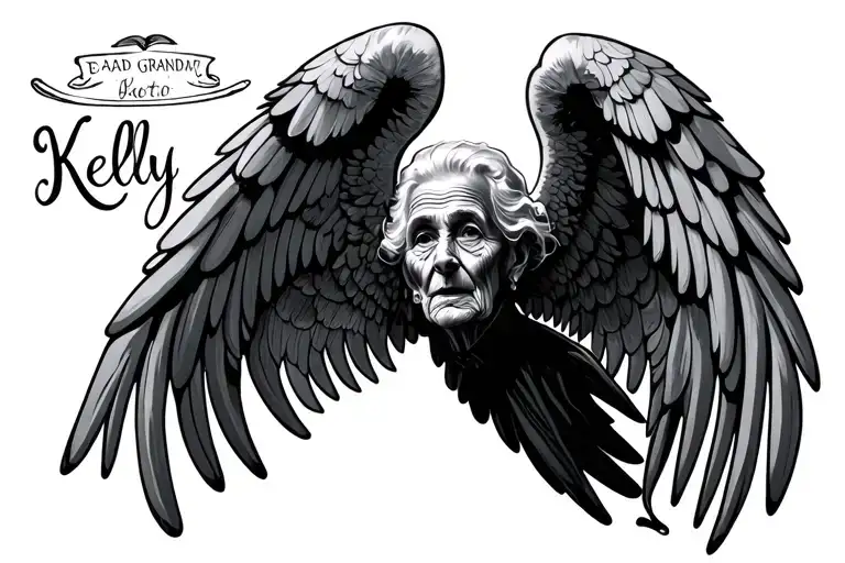 Dead Grandma Writing With The Name Kelly With Angle Wings