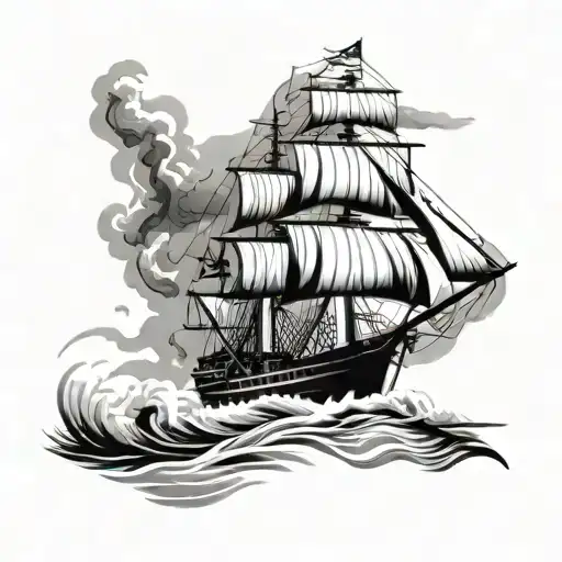 Black And White Tattoo Us Navy Ship Sailing In A Storm