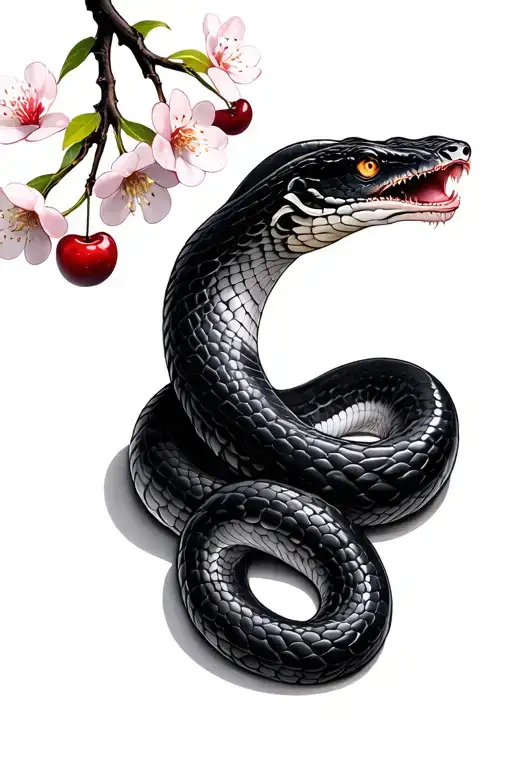 Black Snake With Cherry Blossoms