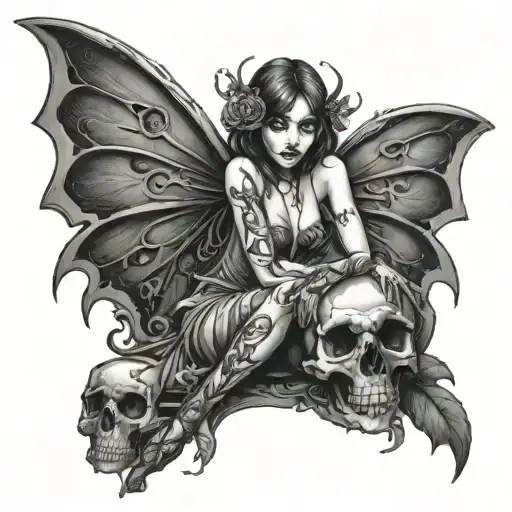 Gothic Fairy Holding Skull Between Legs