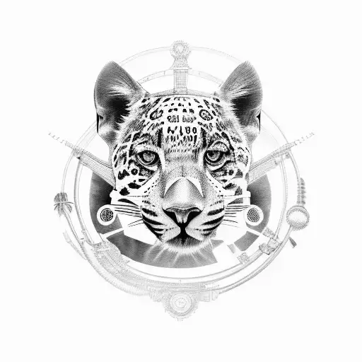 Create A Tattoo Design That Represents The Power And Elegance Of A Jaguar At A Music Festival