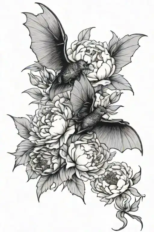 Peonies W Bat Flying
