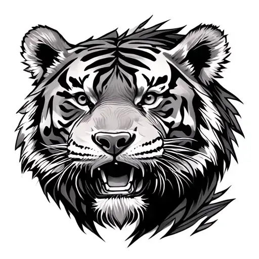 Tiger Head And Bear Head Surrounded Being Thrown Nd