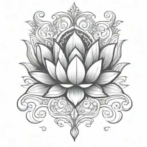 Lotus Unalome Integrated With A Shield Vector