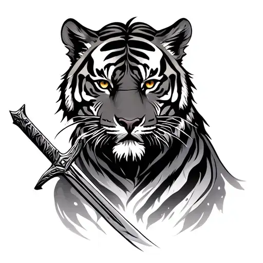 Tiger With Sword And Warrior