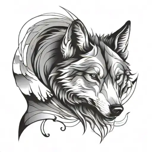 Simple Wolf With Body Fine Line