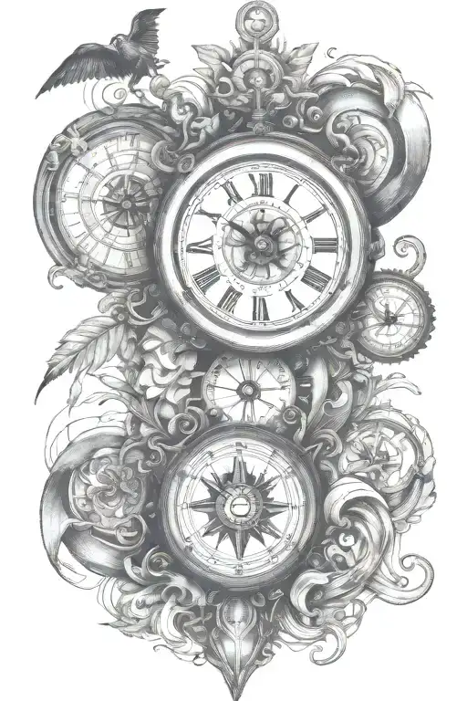 Wisdom Courage Clock Compass Rose Clean Lines