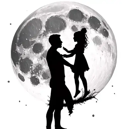 Father Raising Daughter Overhead Silhouette In Front Of Moon