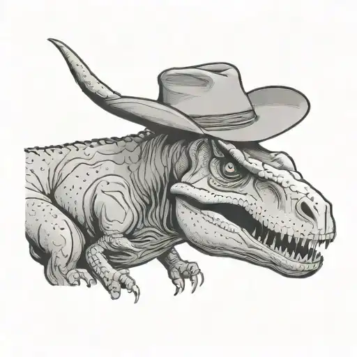 Minimalistic T-rex Wearing A Cowboy Hat Line Drawing