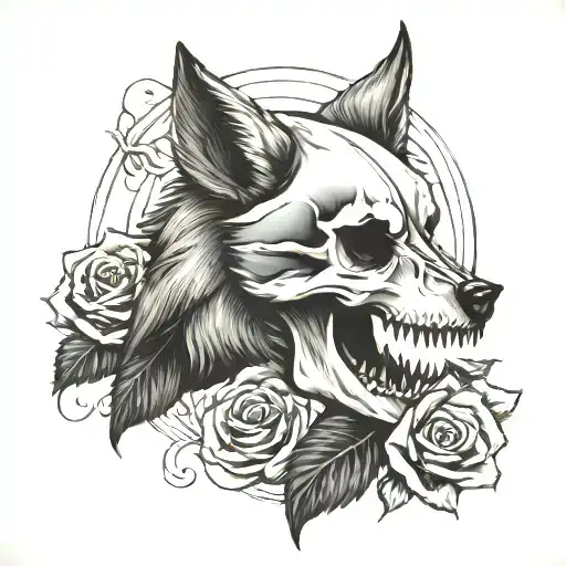 Wolf Skull Roses Gothic