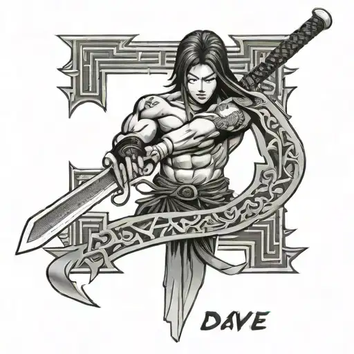 Chinese Word Of Dave With Kitana Sword